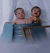 Nolan and Kyra in a washtub